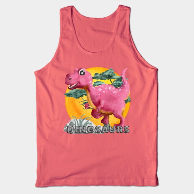 Pink Watercolor Dinosaur Tank Top by The Lucid Frog